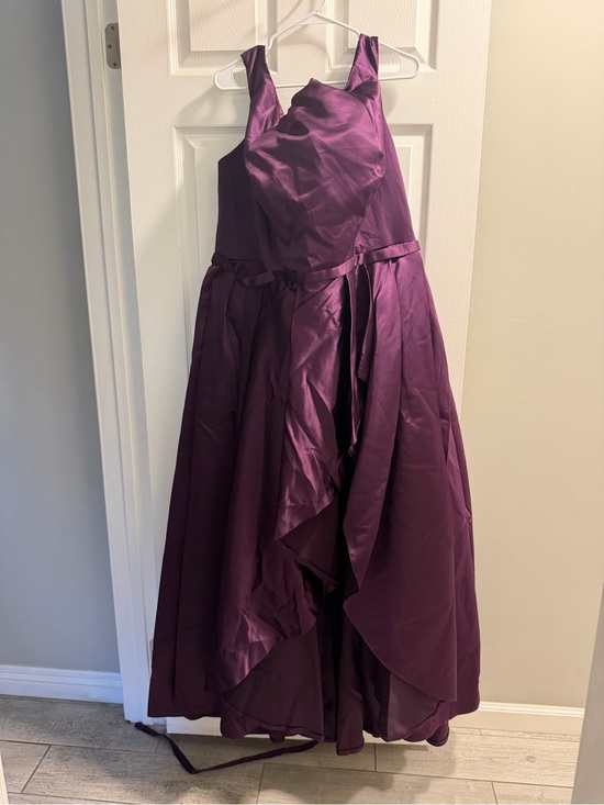 Dresses & Skirts - Sleeveless Plum Satin Prom Dress with Draped Skirt